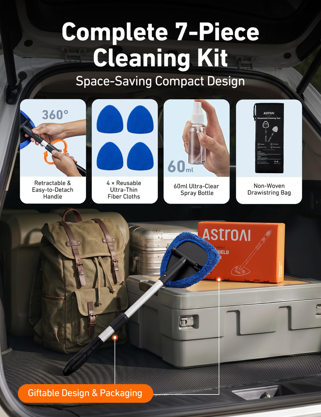 AstroAI Windshield Cleaner Tool & Car Interior Detailing Kit, Blue, 21 in Jansha Store