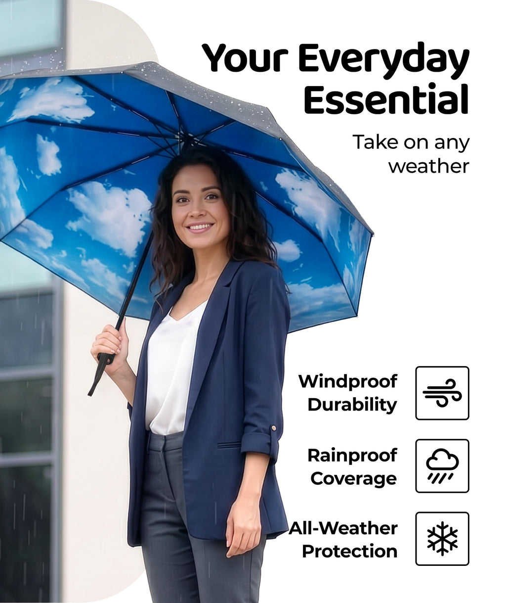 Windproof Travel Umbrella - Compact & Withstands Winds up to 100MPH, Strongest Premium Auto Folding Umbrella for Rain and Sun - Durable, Light & Portable for Women & Men, Fits Backpack & Cars Jansha Store
