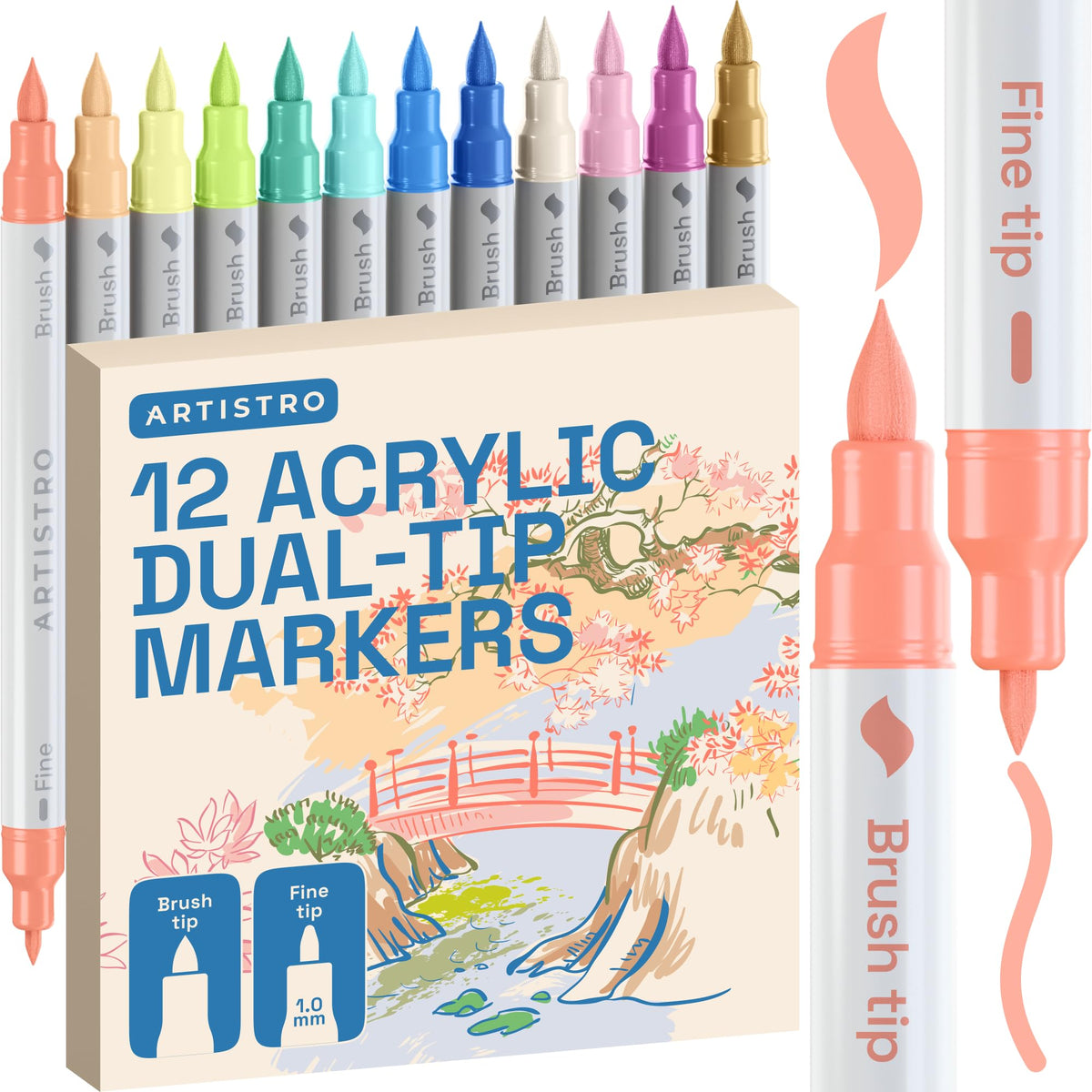 ARTISTRO 36 Multicolor Dual-Tip Acrylic Paint Marker Pens for Drawing Jansha Store