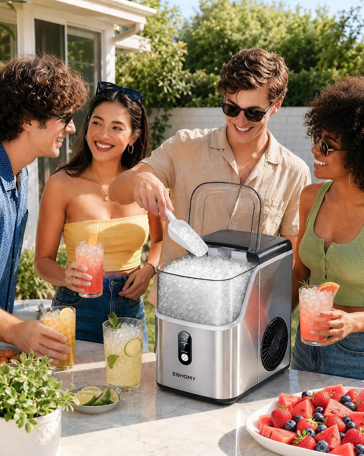 EUHOMY Nugget Ice Maker Countertop, Ready in 7 Mins, 35Lbs/24H Pebble Ice Maker Machine, Self-Cleaning Countertop Sonic Ice Makers with Ice Scoop&Basket, Pellet Ice Maker for Home, Stainless Steel Jansha Store