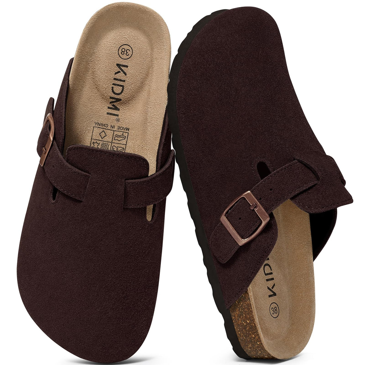 KIDMI Genuine Suede Clogs for Women Men Cork Footbed Mules Potato Shoes Jansha Store