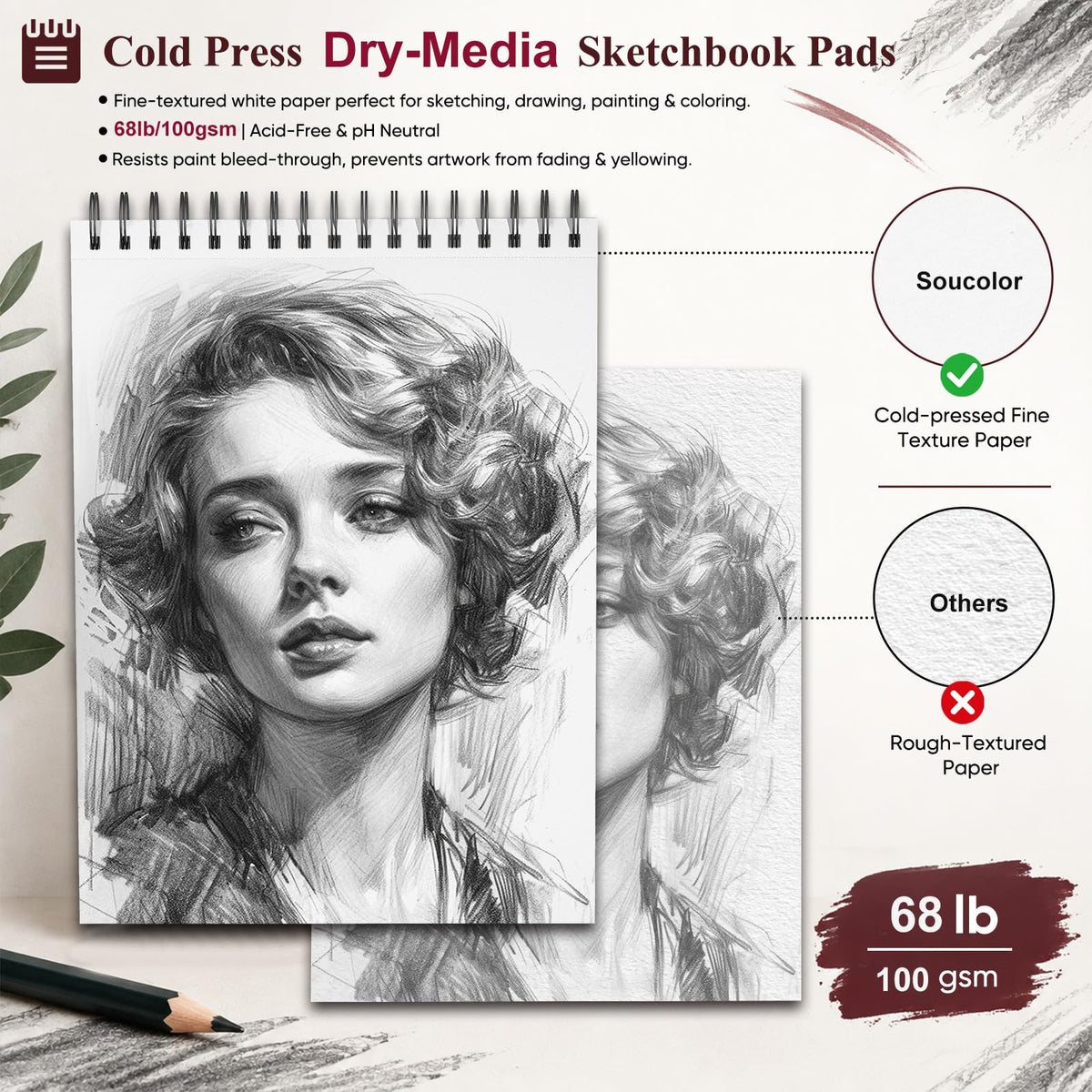 Soucolor Sketch Book 9" x 12", 100 Sheets Kids Art Sketchbook Drawing Pad Jansha Store
