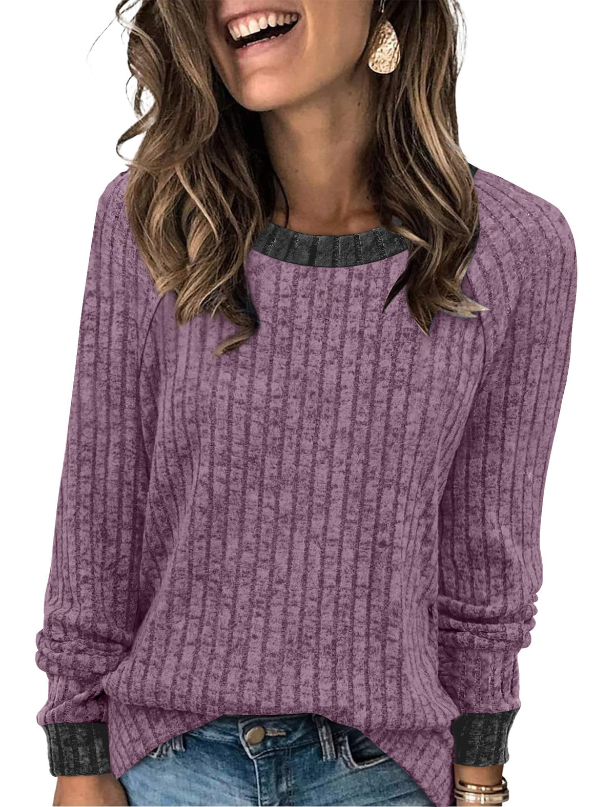 WIHOLL Long Sleeve Shirts for Women Lightweight Sweaters Fall Outfits 2026 Color Block Winter Clothing Dressy Casual Soft Jansha Store