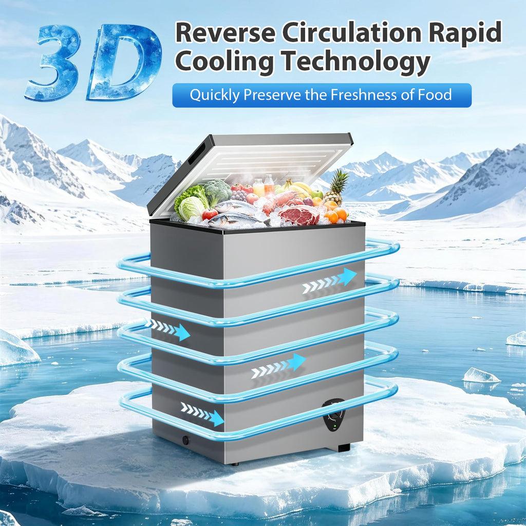 3.5 Cu.Ft Small Chest Freezer, Mini Deep Freezer with Removable Basket, Adjustable Temperature, Free Standing Top Open Door Energy Efficient Compact Freezer for Apartment, Home, Office, Garager，Gray Jansha Store