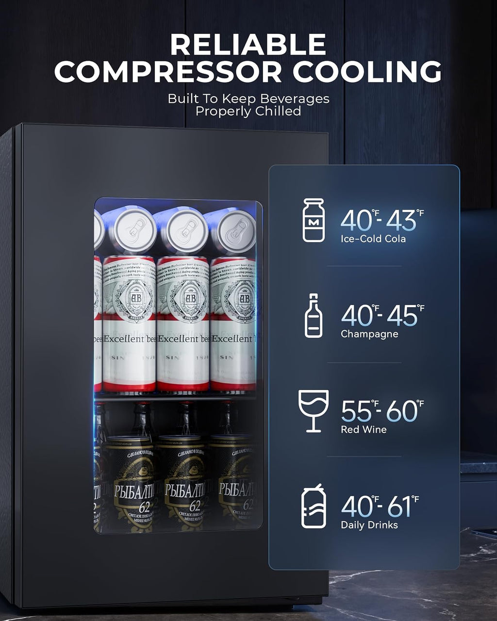 18L Beverage Refrigerator Cooler, 24-Can Mini Fridge with Glass Door Jansha Store