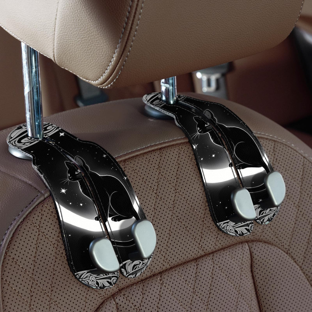 CoBak Purse Hook for Car - Universal Premium Stitched Leather and Aluminum-Magnesium Alloy Double Car Seat Back Storage Hook for Purses, Handbags, Bags (2 Pack),Black Jansha Store