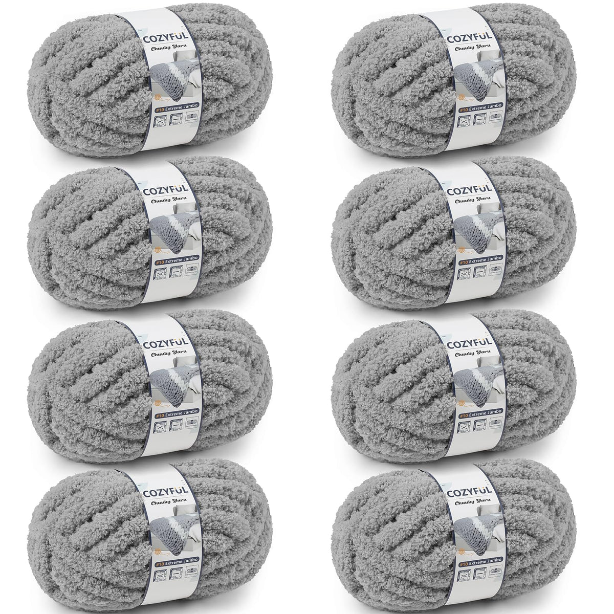Cozyful Chunky Yarn for Hand Knitting - #10 Chunky Chenille Yarn, Jumbo Big Thick Chunky Yarns for Crocheting, Super Bulky Chunky Knit Blanket Yarns, 8 Skein (22 yds 8 oz Each Skein), Soft Sage Green Jansha Store