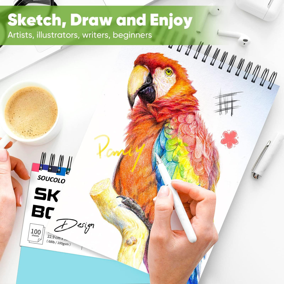 Soucolor Sketch Book 9" x 12", 100 Sheets Kids Art Sketchbook Drawing Pad Jansha Store