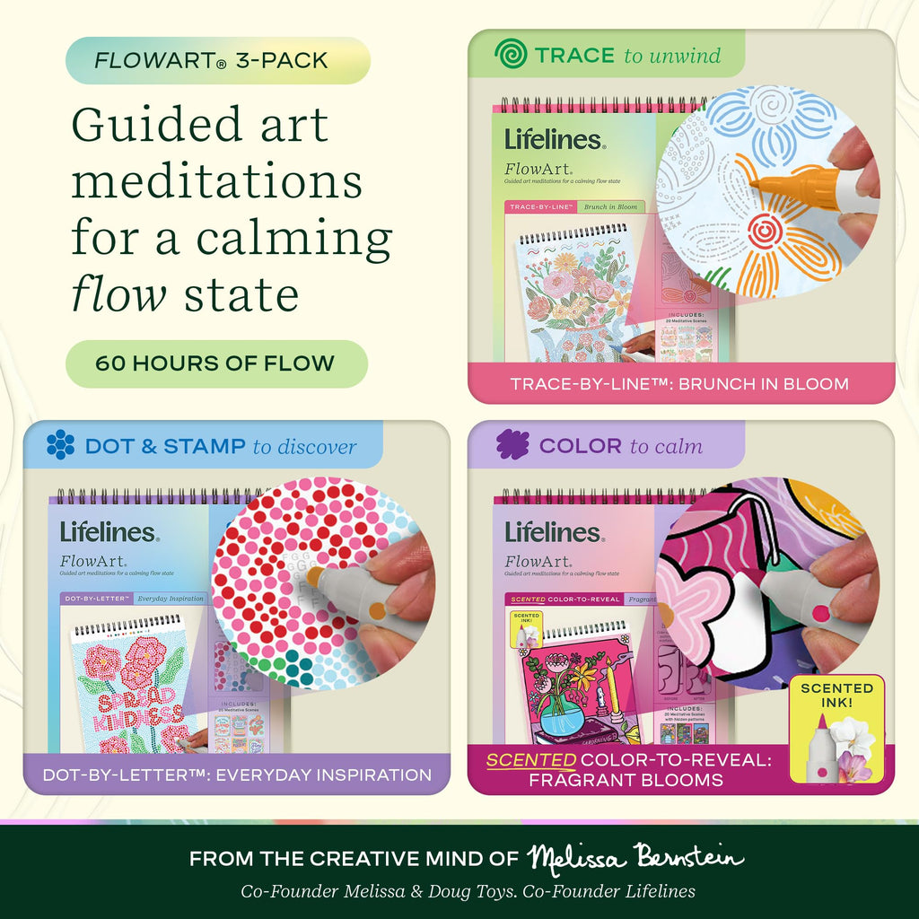 Lifelines FlowArt Activity Pads 3-Pack, Dot-by-Letter Guided Coloring Books Jansha Store