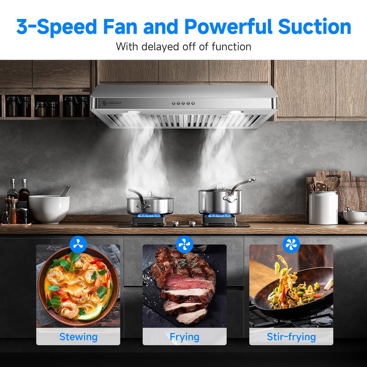 AMZCHEF 30" Under Cabinet Range Hood, 750CFM Stainless Steel Vent Hood Jansha Store