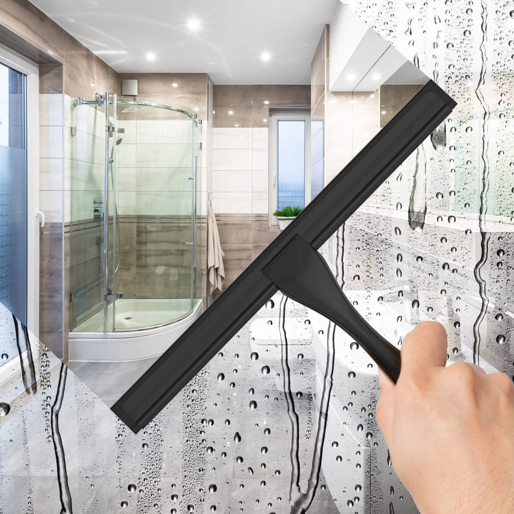 All-Purpose Stainless Steel Shower Squeegee for Shower Glass Door with 2 Adhesive Hooks, Bathroom Cleaner Tool Household Window Mirror Squeegee , Cleaning Tile Wall, Car, 10 Inch Silver Jansha Store