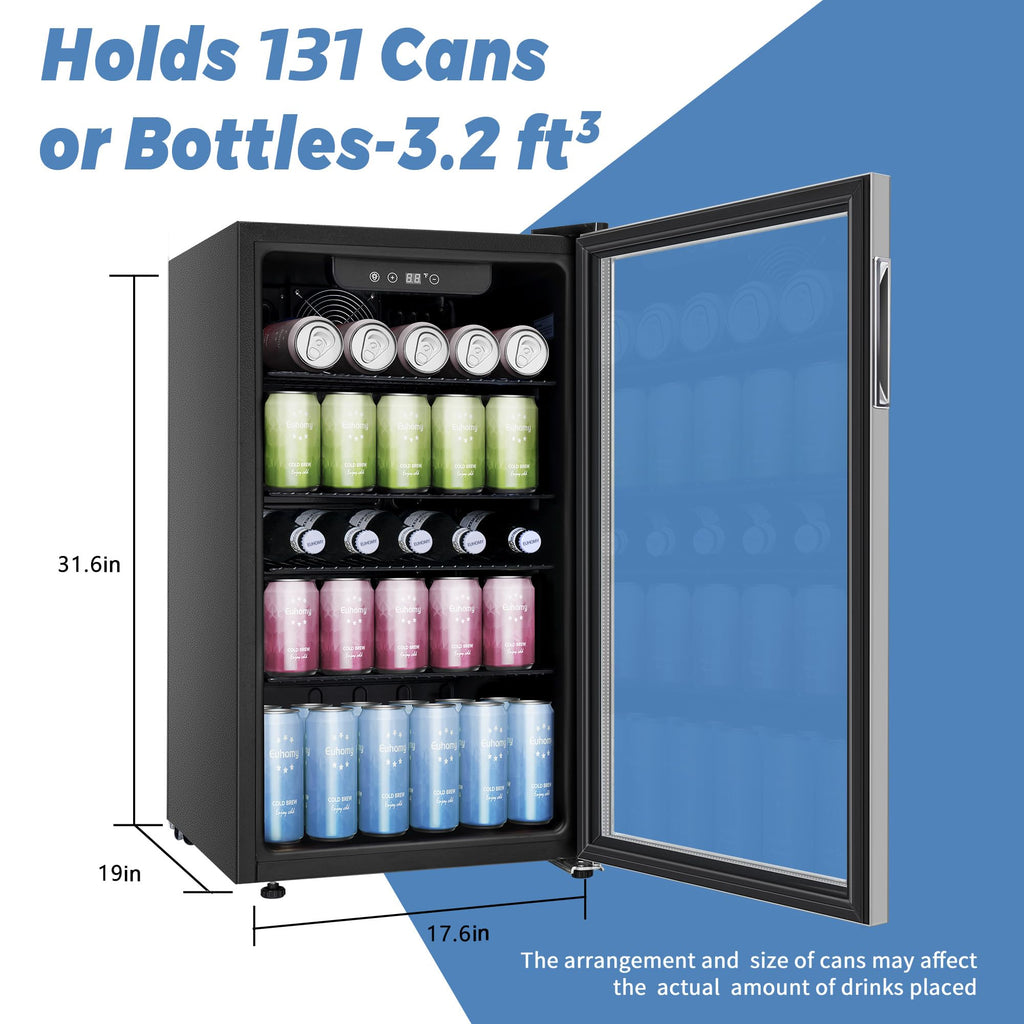 EUHOMY 145 Can Mini Fridge, 4.5 Cu.ft Beverage Refrigerator with Glass Door Jansha Store
