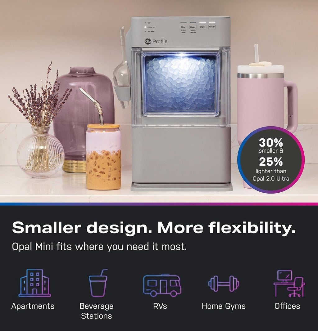 GE Profile Opal Mini Nugget Ice Maker, Portable Countertop Pellet Ice Machine, Soft Chewable Ice, 36 lbs Per Day, Top Fill Water Reservoir, 2 lb Bin, 6 Pack Descaler & Scoop Included, Stone Grey Jansha Store