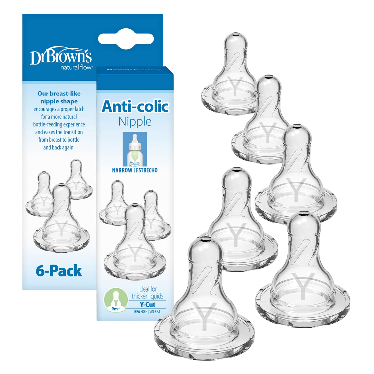 Dr. Brown’s Narrow Level 2 Medium Flow Nipple, 3m+, 6-Pack Jansha Store