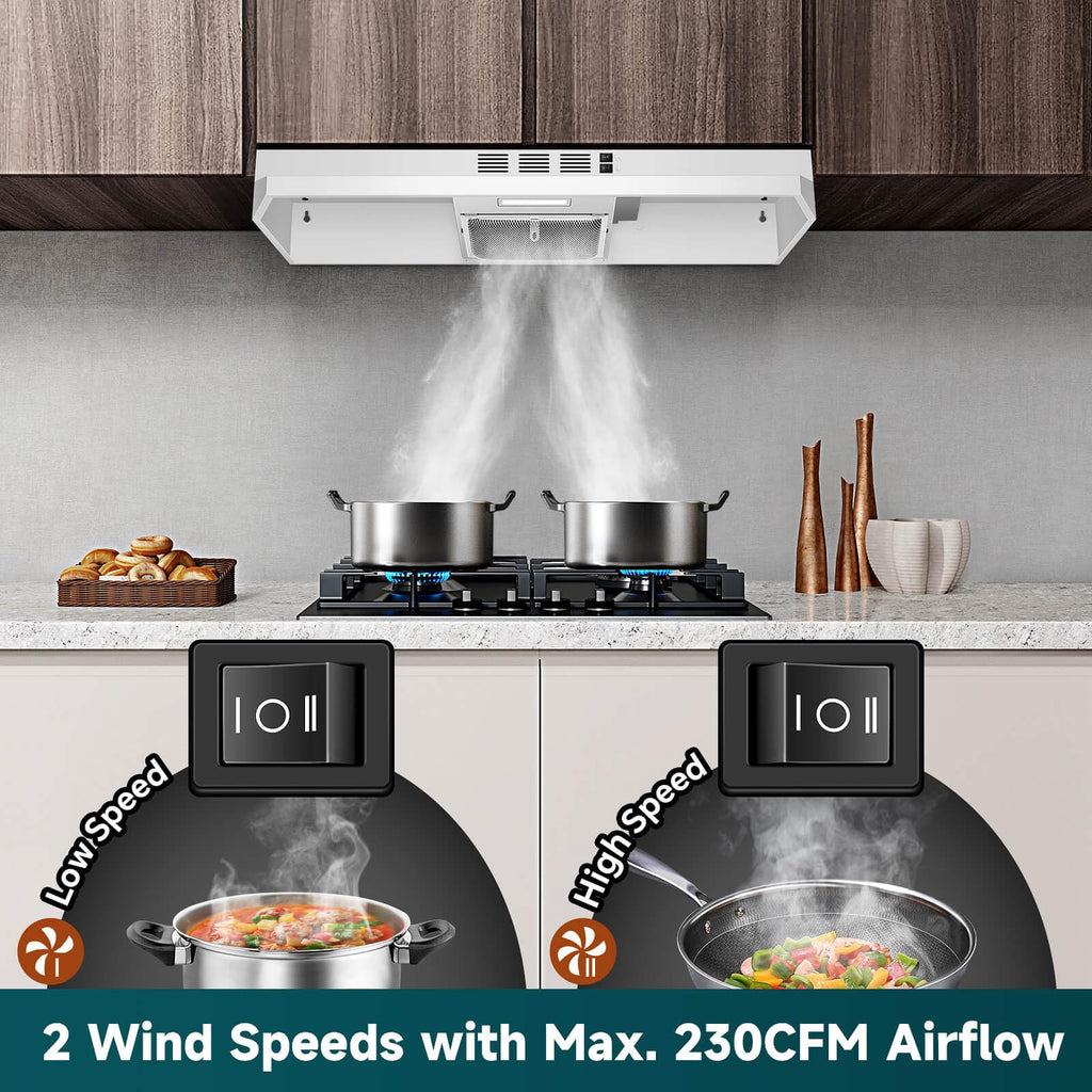 SNDOAS Black Range Hood 36 inch,Ductless Under Cabinet Range Hood Included Carbon Sponge Filter,Ducted Optional,Kitchen Hood 36 inch with 2 Vents,2 Speeds,Hard Wired Stove Vent Jansha Store