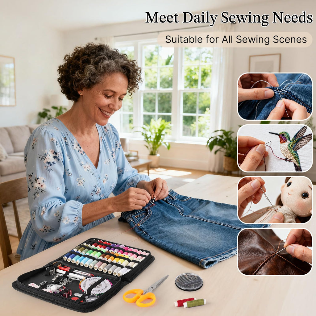 Coquimbo Sewing Kit Gifts for Adults Teen Grils Women Mom Grandma, Portable Sewing Supplies Contains Tape Measure, Scissors, Thimble, Thread, Sewing Needles (Beige, M) Jansha Store