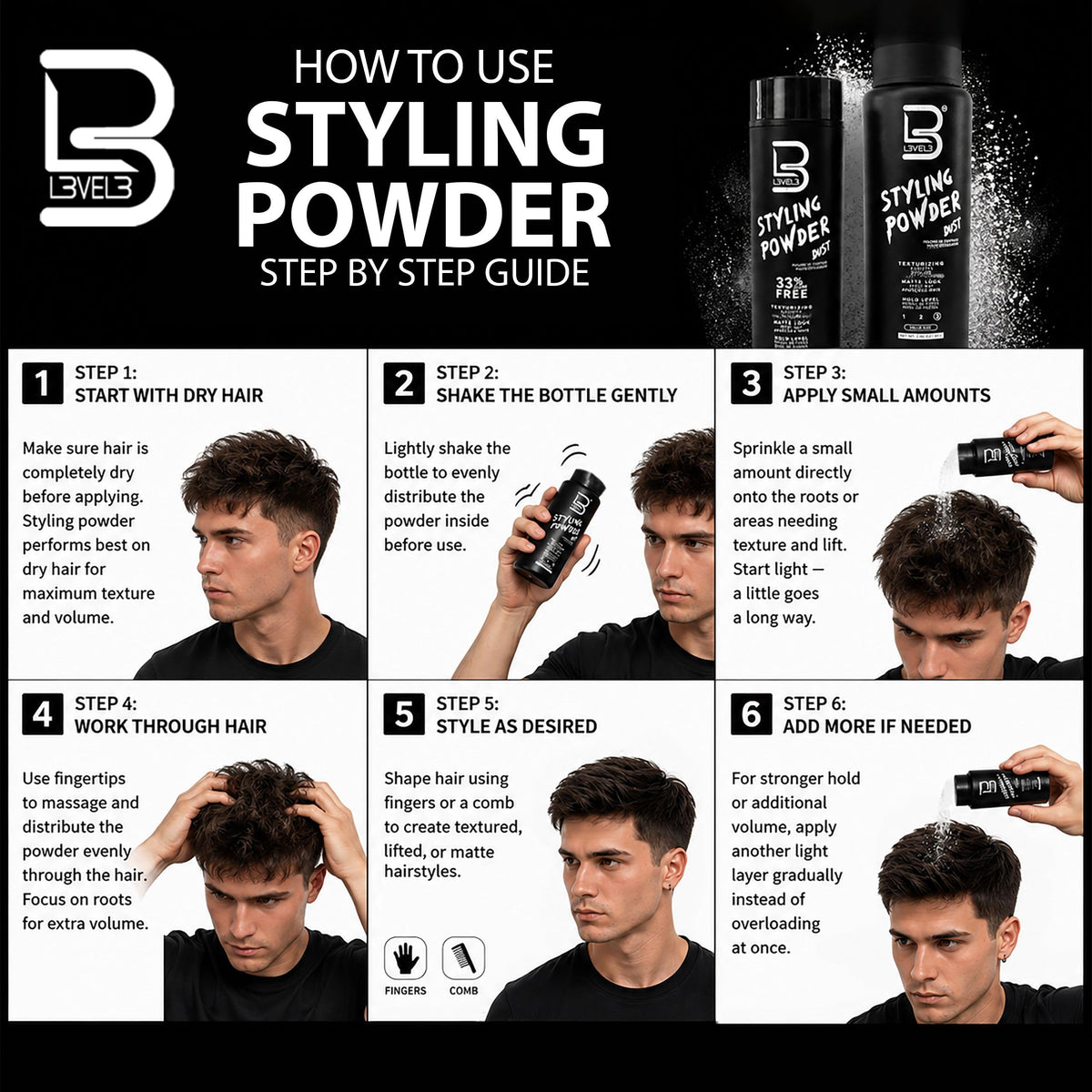 L3 Level 3 Hair Texture Powder for Men, Volume, Natural Look, 30 g Jansha Store