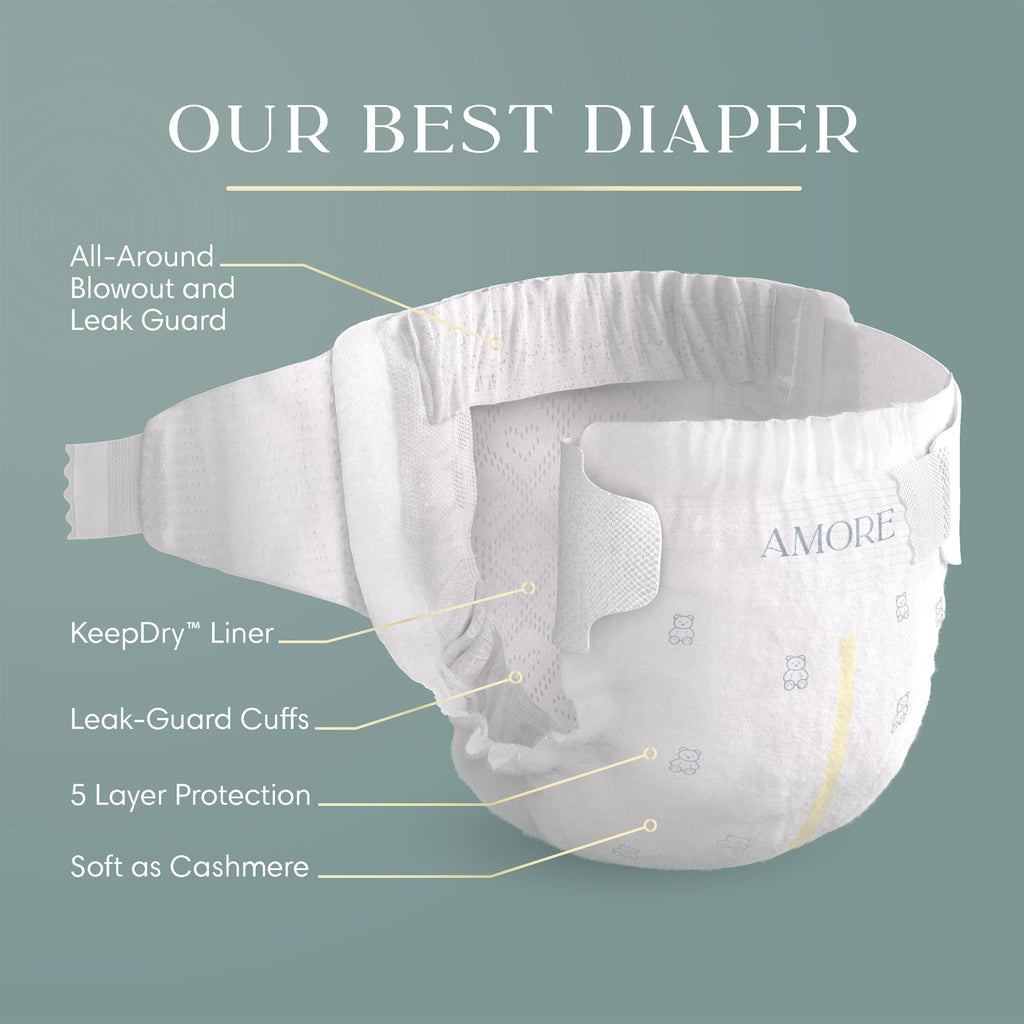 Pampers Amore, Size 0 (up to 10 lbs), 128 Count, Our Best Diaper – Hypoallergenic & Fragrance Free, Up to 100% Leakproof, Soft as Cashmere Jansha Store