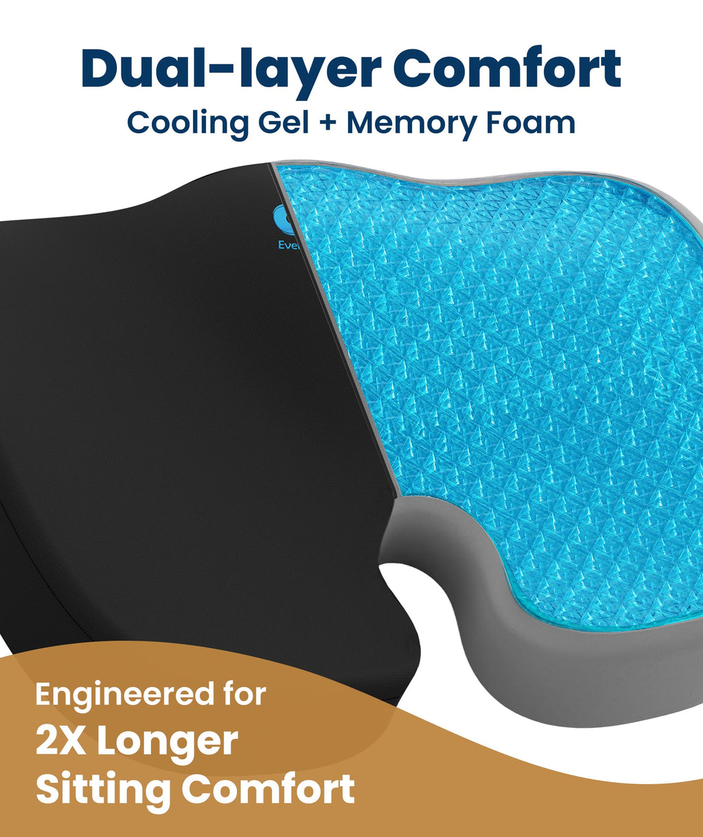 Everlasting Comfort Doctor Recommended Memory Foam Seat Cushion for Office Chairs & Car - Ergonomic Office Desk Accessories - Cushions for Tailbone Pain Relief, Sciatica (Black, Large) Jansha Store