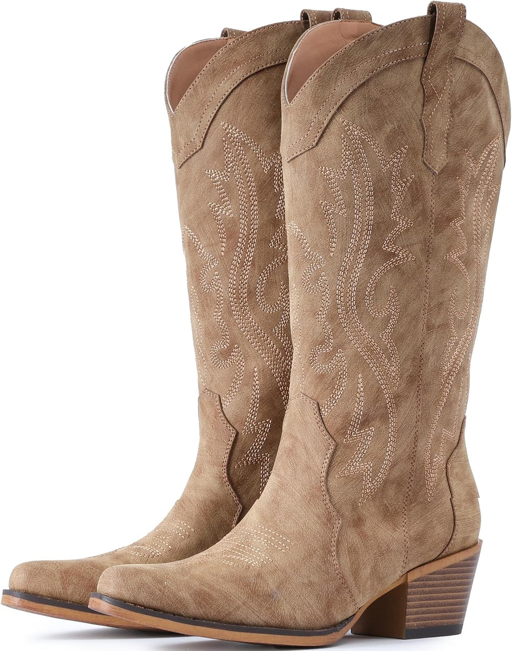 IUV Cowboy Boots For Women Western Cowgirl Boots Mid Calf Snip Toe Jansha Store