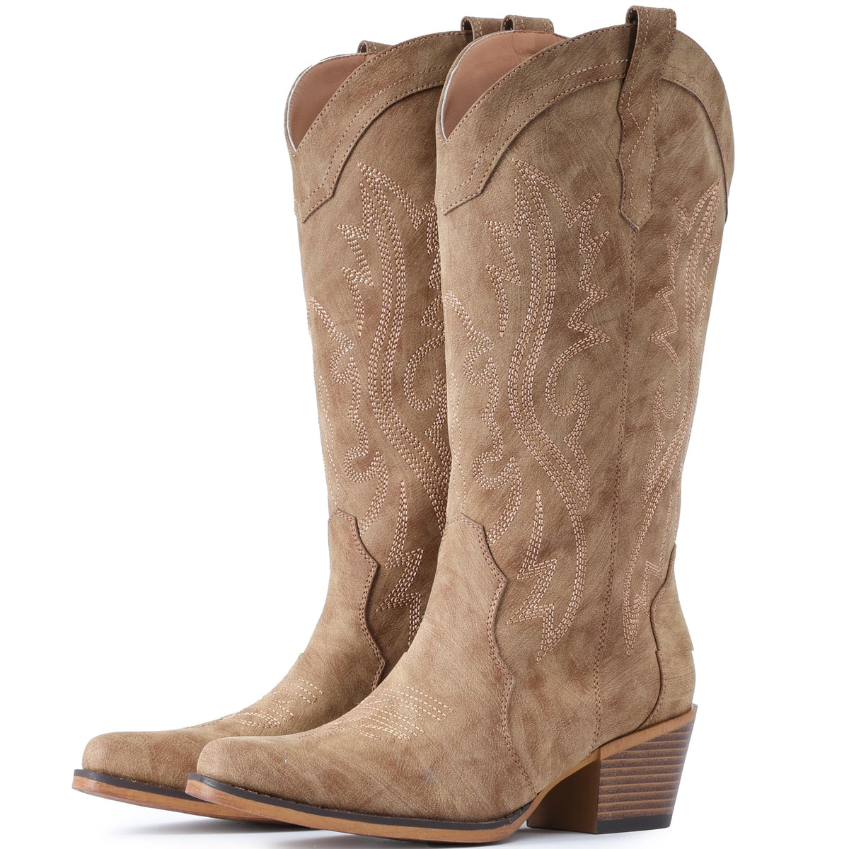 IUV Cowboy Boots For Women Western Cowgirl Boots Mid Calf Snip Toe Jansha Store