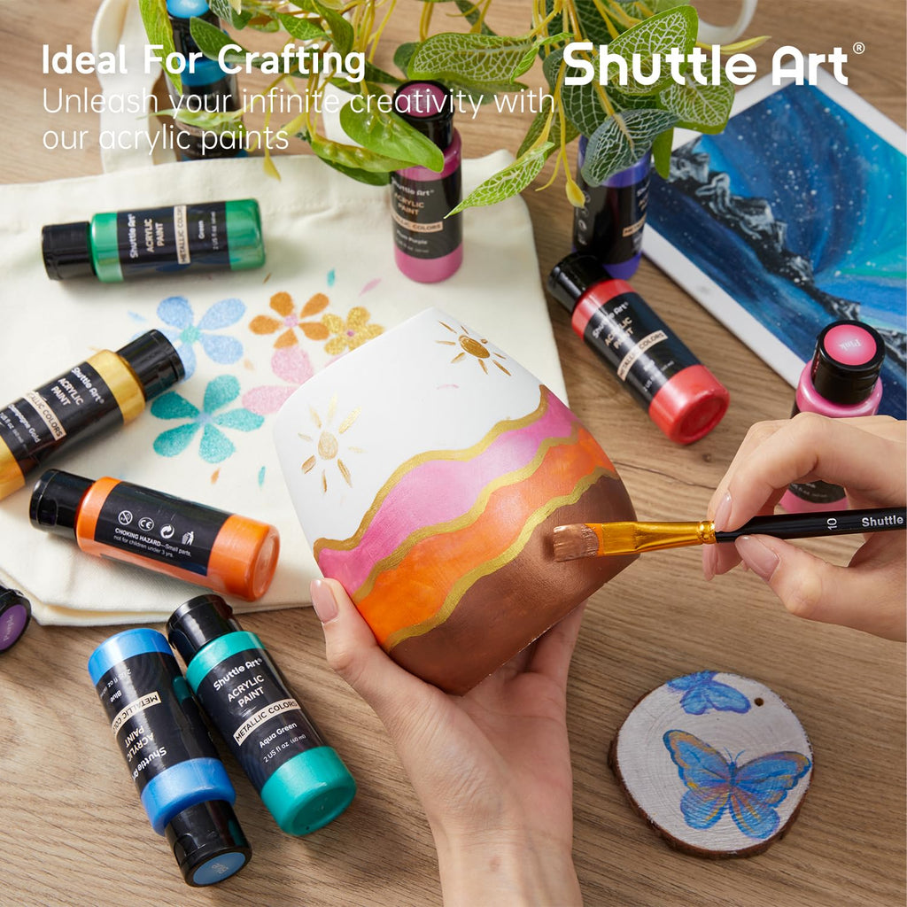 Shuttle Art Acrylic Paint, 36 Colors Acrylic Paint Set with Brushes & Palette, 2oz/60ml Bottles, Rich Pigments Non-toxic for Artists Kids & Adults, Painting on Canvas Rocks Ceramic Wood Jansha Store