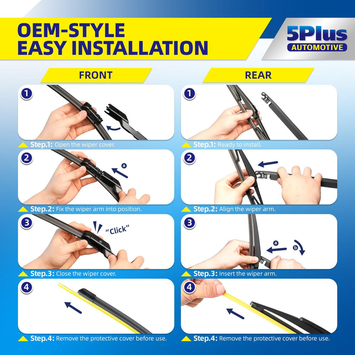 5 PLUS 20" Wiper Blades 2 Pack for J/U HOOK Front Arms,Premium All-Seasons Jansha Store