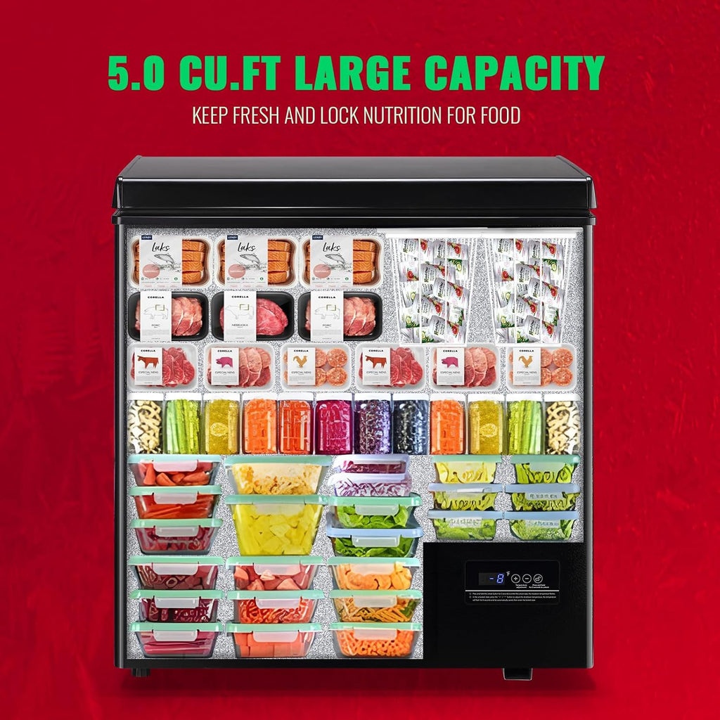 DEMULLER Chest Freezer 5.0Cubic Feet Deep Freezer Freestanding Freezers with 2 Removable Stainless Steel Basket, Mini Freezer Top Open Door Compact Freezer with Electronic Control 41℉ to -15℉BLACK Jansha Store