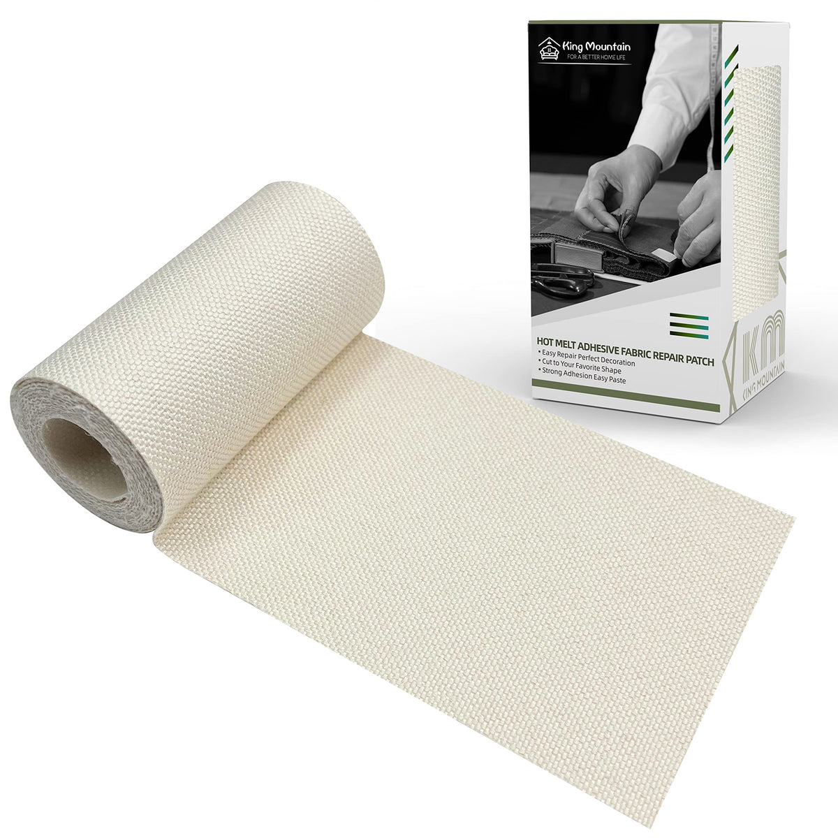 KING MOUNTAIN 100% Cotton Fabric Iron-on Repair Patch, Inside&Outside Clothes Repair Patch, 3"x60" with Backing Glue Repair Decorative Patch kit (Off-White) Jansha Store
