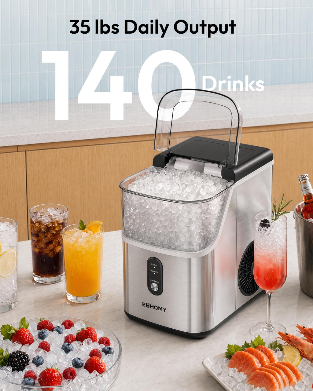 EUHOMY Nugget Ice Maker Countertop, 35lbs/24H, Ready in 7 Mins, Stainless Jansha Store