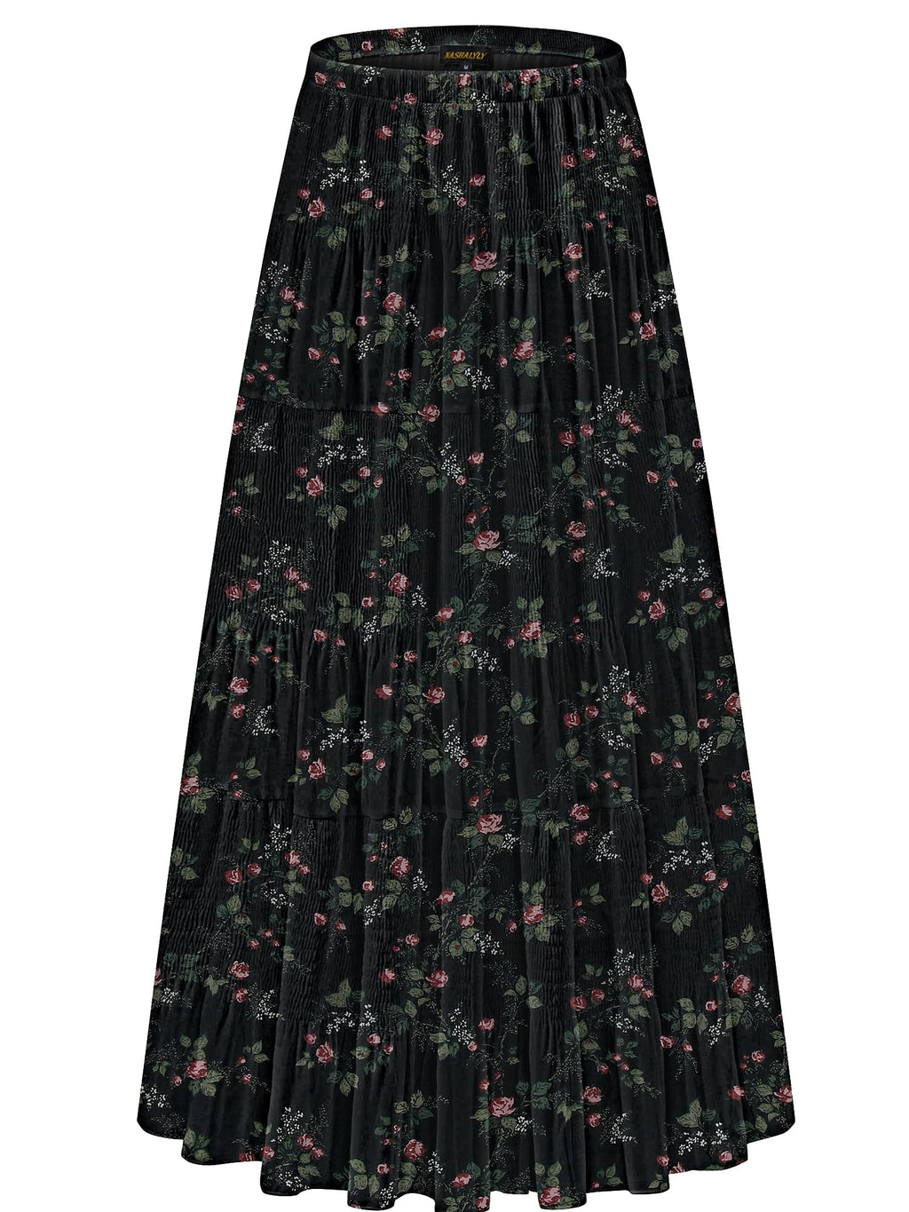 NASHALYLY Women's Chiffon Elastic High Waist Pleated A-Line Maxi Skirts Jansha Store