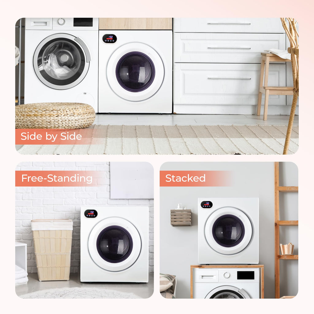 Euhomy Compact Laundry Dryer, 3.5 cu ft Front Load Stainless Steel Clothes Dryers With Exhaust Pipe, 1500W, LCD Control Panel Four-Function Portable Dryer For Apartments, Home, Dorm, White Jansha Store