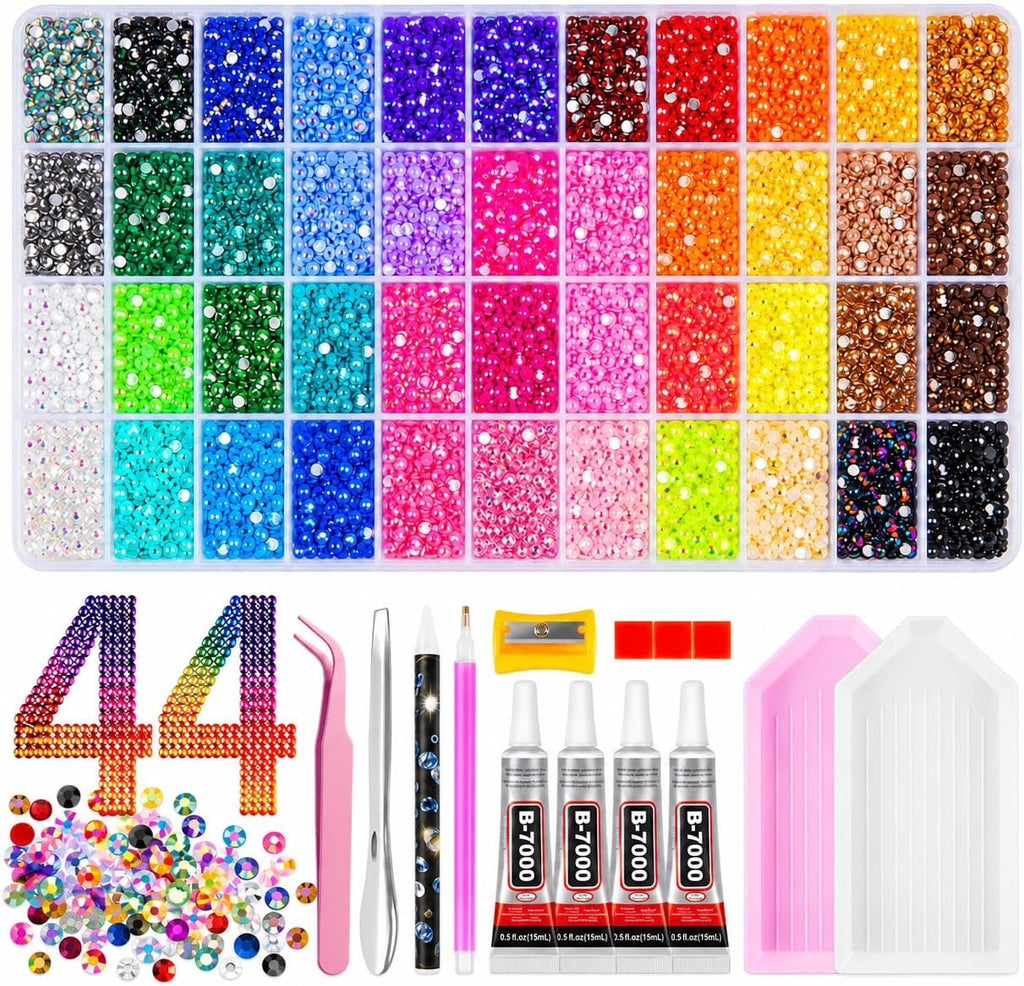 Bedazzling Kit 39000Pcs 44 Colors Resin Jelly Rhinestones, Multicolor 3mm Flatback Gems for Diamond Art, Bedazzler Kit with 4Pcs 10ml B7000 Jewelry Glue & Tools for DIY Nail Art Crafting Book Makeup Jansha Store