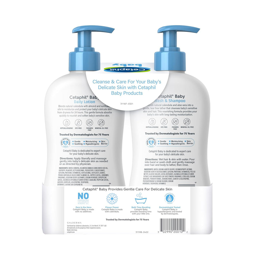 Cetaphil Baby Wash & Shampoo + Lotion, Sensitive Skin, 13.5oz, 2ct Jansha Store