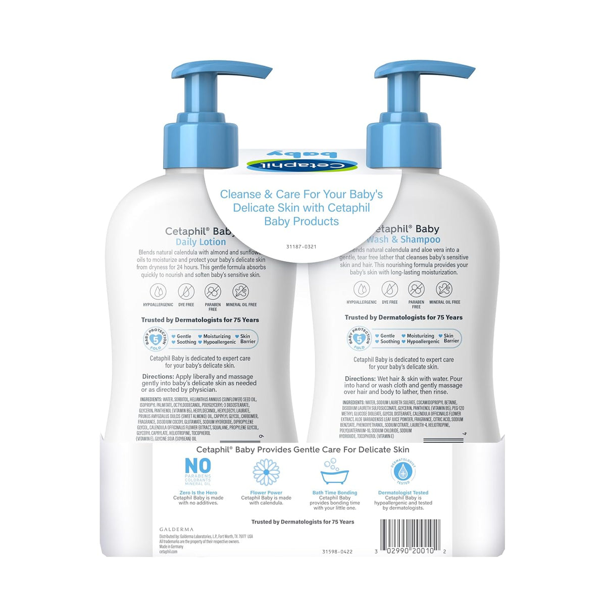 Cetaphil Baby Wash & Shampoo + Lotion, Sensitive Skin, 13.5oz, 2ct Jansha Store