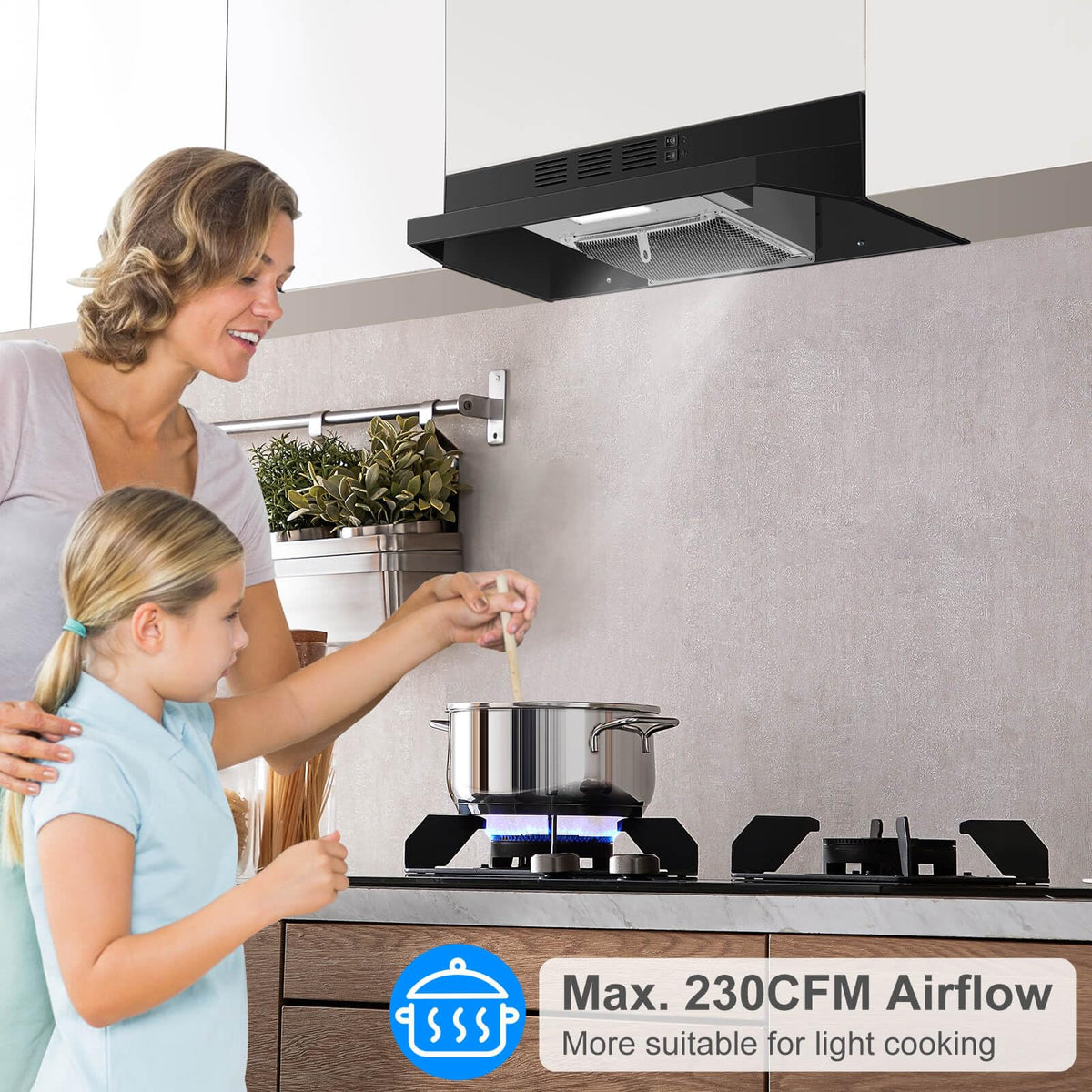 SNDOAS Black Range Hood 36 inch,Ductless Under Cabinet Range Hood Included Carbon Sponge Filter,Ducted Optional,Kitchen Hood 36 inch with 2 Vents,2 Speeds,Hard Wired Stove Vent Jansha Store