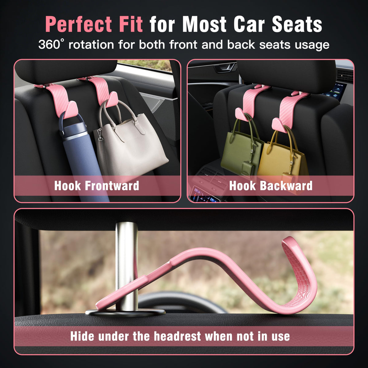 4-Pack Car Headrest Hooks Holds 55lbs Seat Storage Organizer for Bags Jansha Store