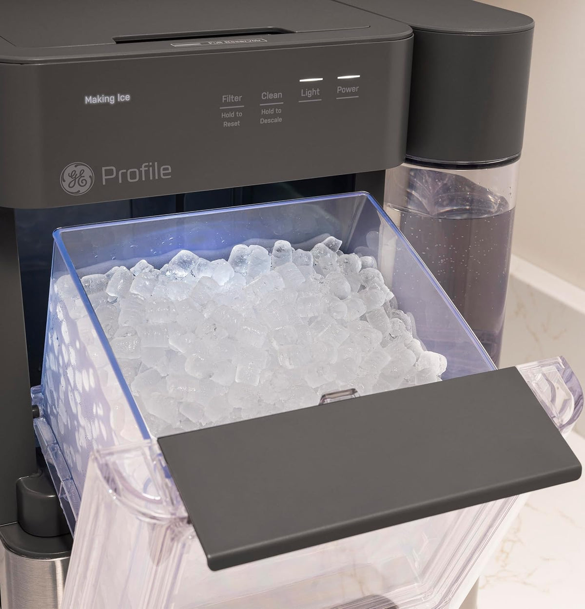 GE Profile Opal MINI PRO Nugget Ice Maker w/Side Tank, Portable Countertop Pebble Ice Machine, 36 lbs/Day, Top Fill, 6 Pack Descaler & Scoop, Stainless Steel Jansha Store