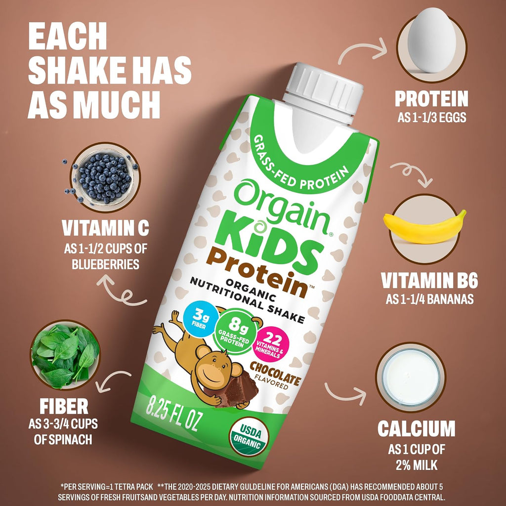 Orgain Organic Kids Dairy 8g Protein Shake, Chocolate, 8.25 oz, 12pk Jansha Store