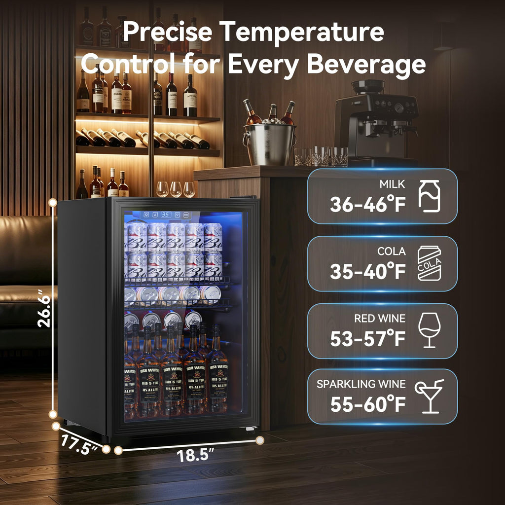 3.2 Cuft Beverage Fridge, 130 Can Mini Fridge With Glass Door, Black Jansha Store