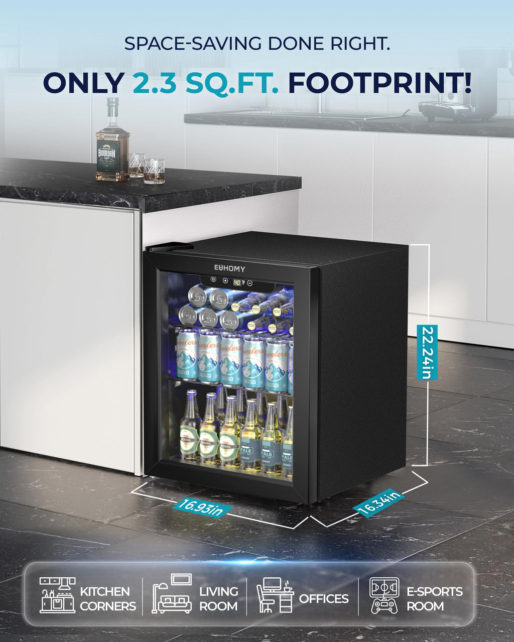 EUHOMY 145 Can Mini Fridge, 4.5 Cu.ft Beverage Refrigerator with Glass Door Jansha Store