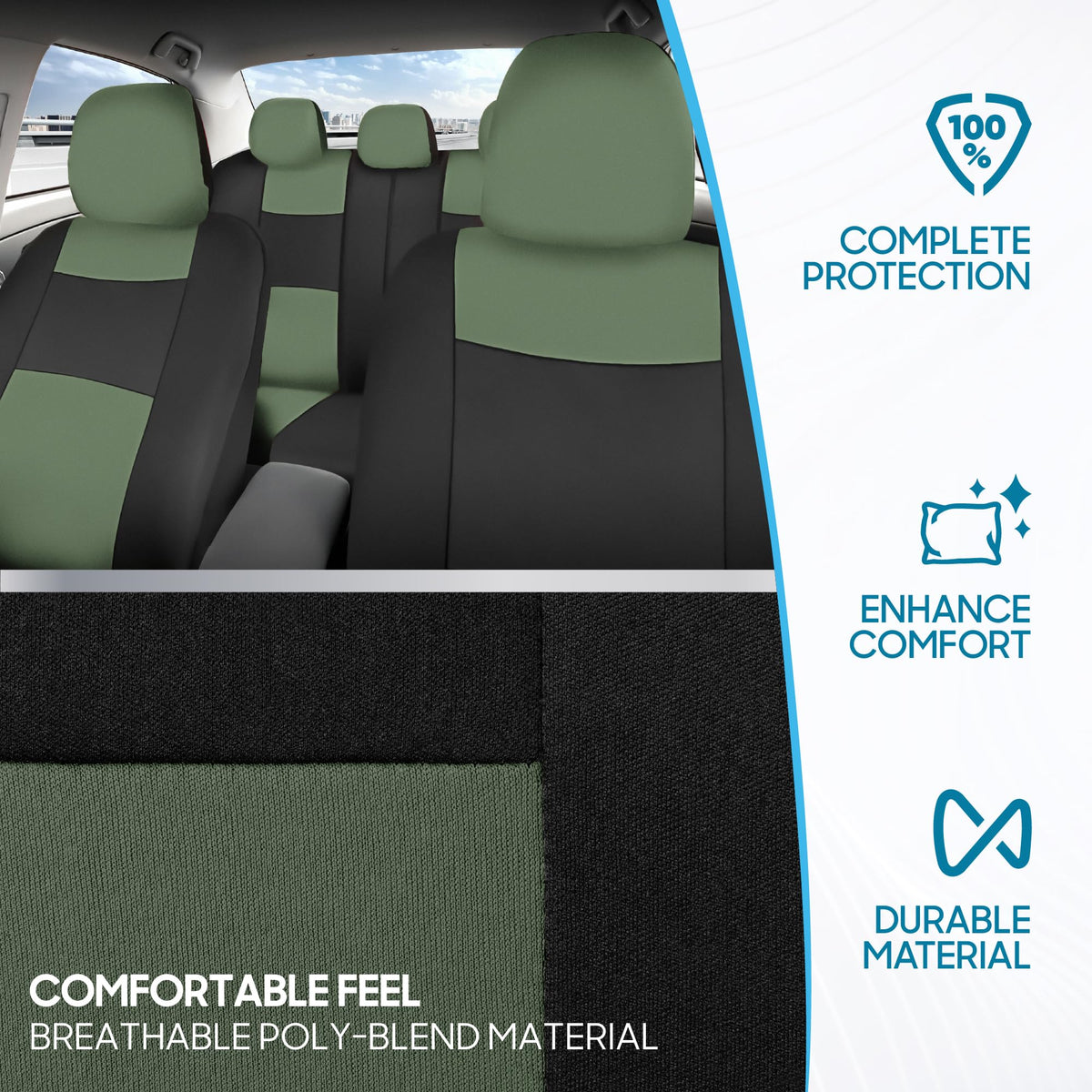BDK PolyPro Car Seat Covers Full Set in Solid Black, Front and Rear Split Bench Seat Covers for Cars, Easy to Install Car Seats Cover Set and Accessories for Auto Trucks Van SUV - Solid Black Jansha Store
