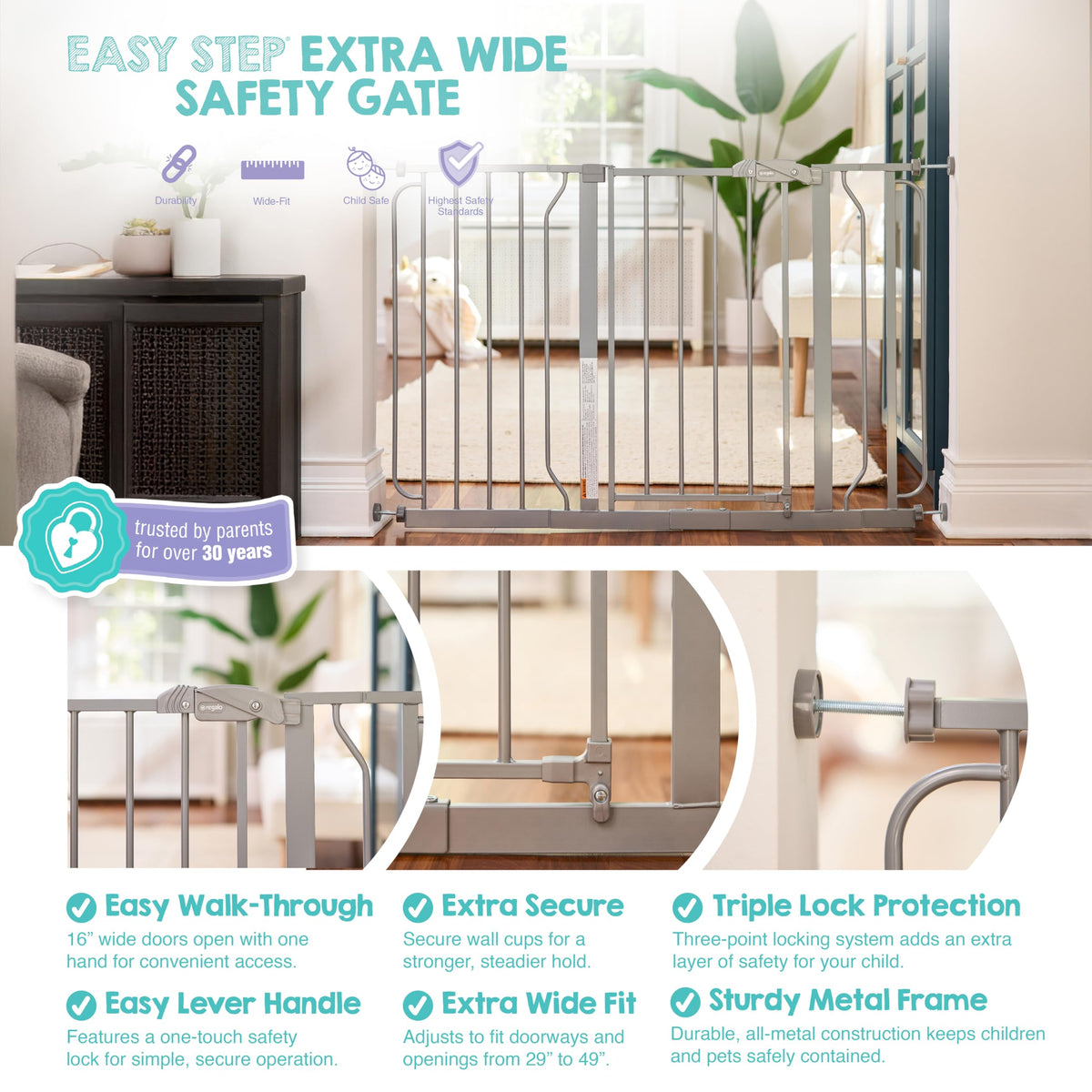 Regalo Safety 29"-38.5" Easy Step Baby Gate, Bottom of Stairs & Doorways Jansha Store