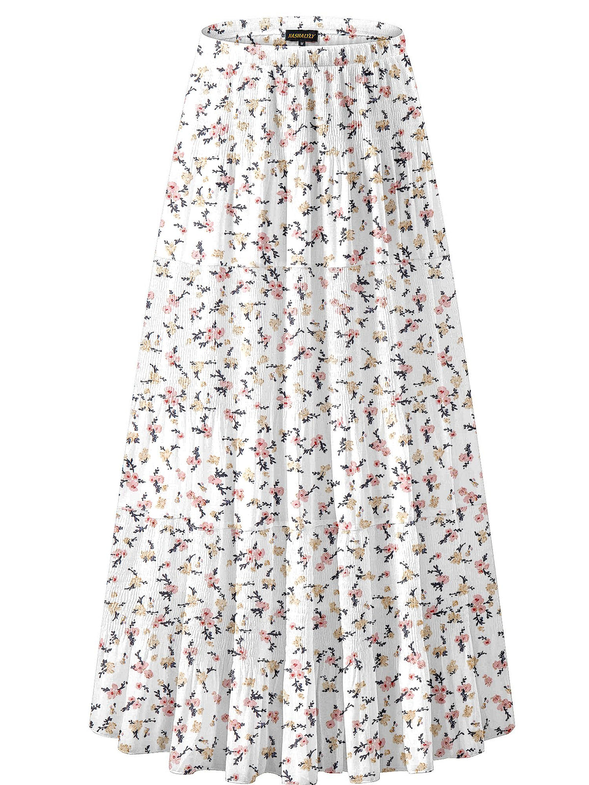 NASHALYLY Women's Chiffon Elastic High Waist Pleated A-Line Maxi Skirts Jansha Store