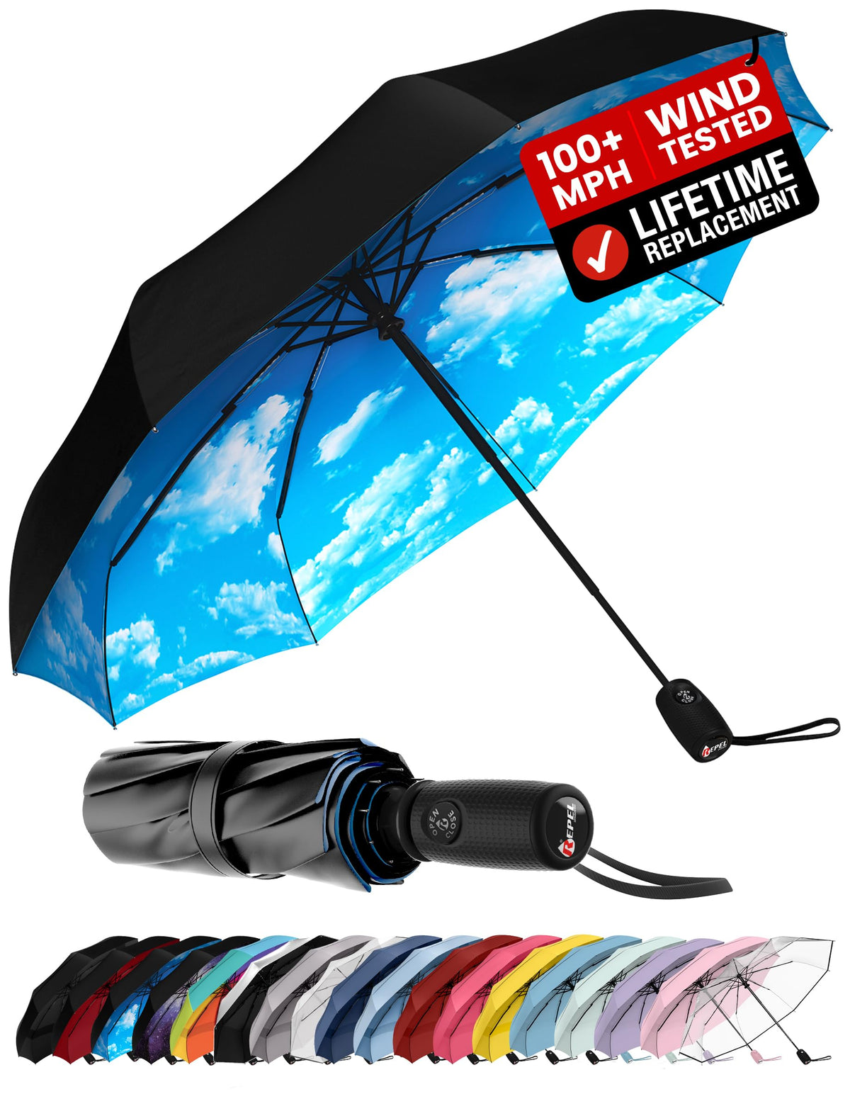 Windproof Travel Umbrella - Compact & Withstands Winds up to 100MPH, Strongest Premium Auto Folding Umbrella for Rain and Sun - Durable, Light & Portable for Women & Men, Fits Backpack & Cars Jansha Store