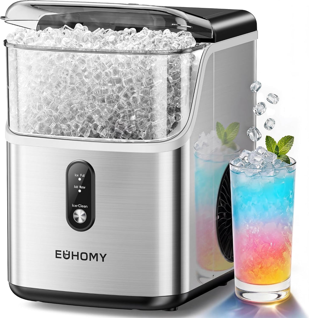 EUHOMY Nugget Ice Maker Countertop, Ready in 7 Mins, 35Lbs/24H Pebble Ice Maker Machine, Self-Cleaning Countertop Sonic Ice Makers with Ice Scoop&Basket, Pellet Ice Maker for Home, Stainless Steel Jansha Store