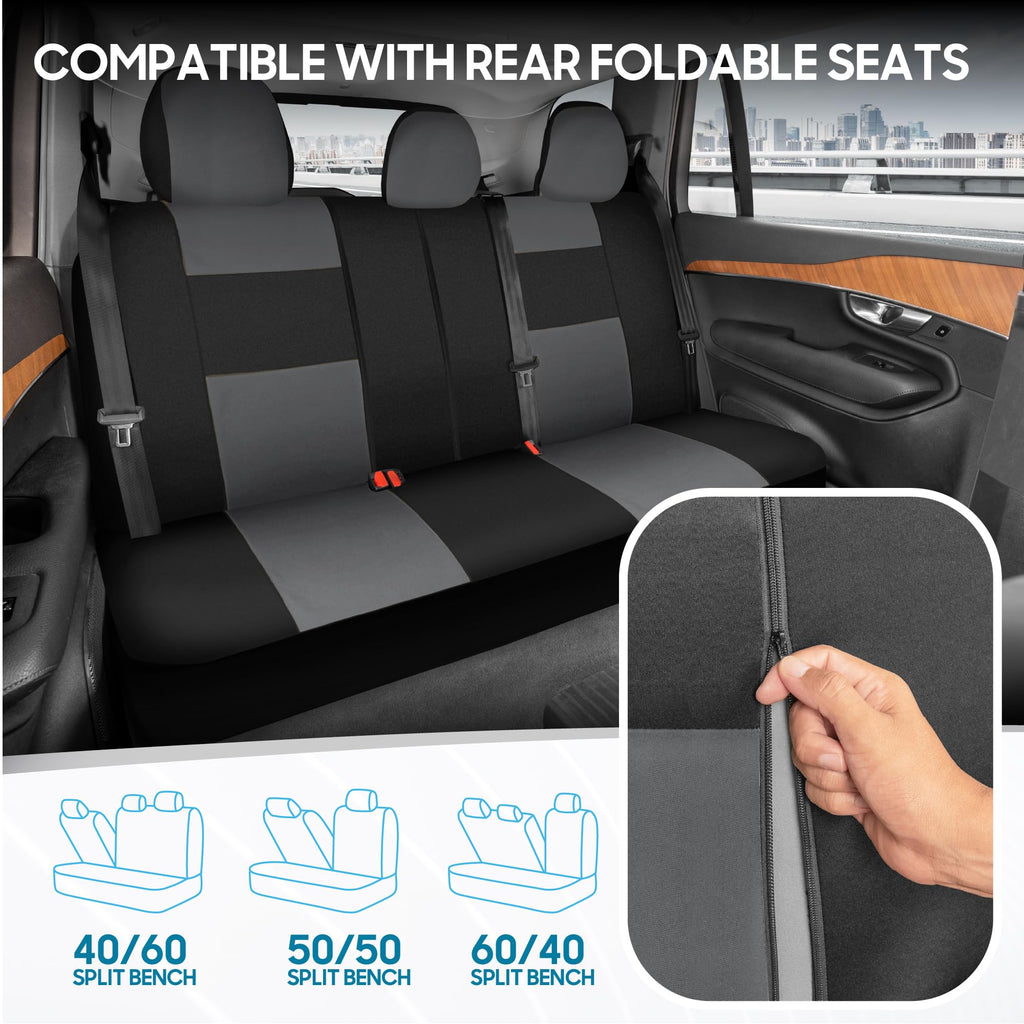 BDK PolyPro Car Seat Covers Full Set in Solid Black, Front and Rear Split Bench Seat Covers for Cars, Easy to Install Car Seats Cover Set and Accessories for Auto Trucks Van SUV - Solid Black Jansha Store