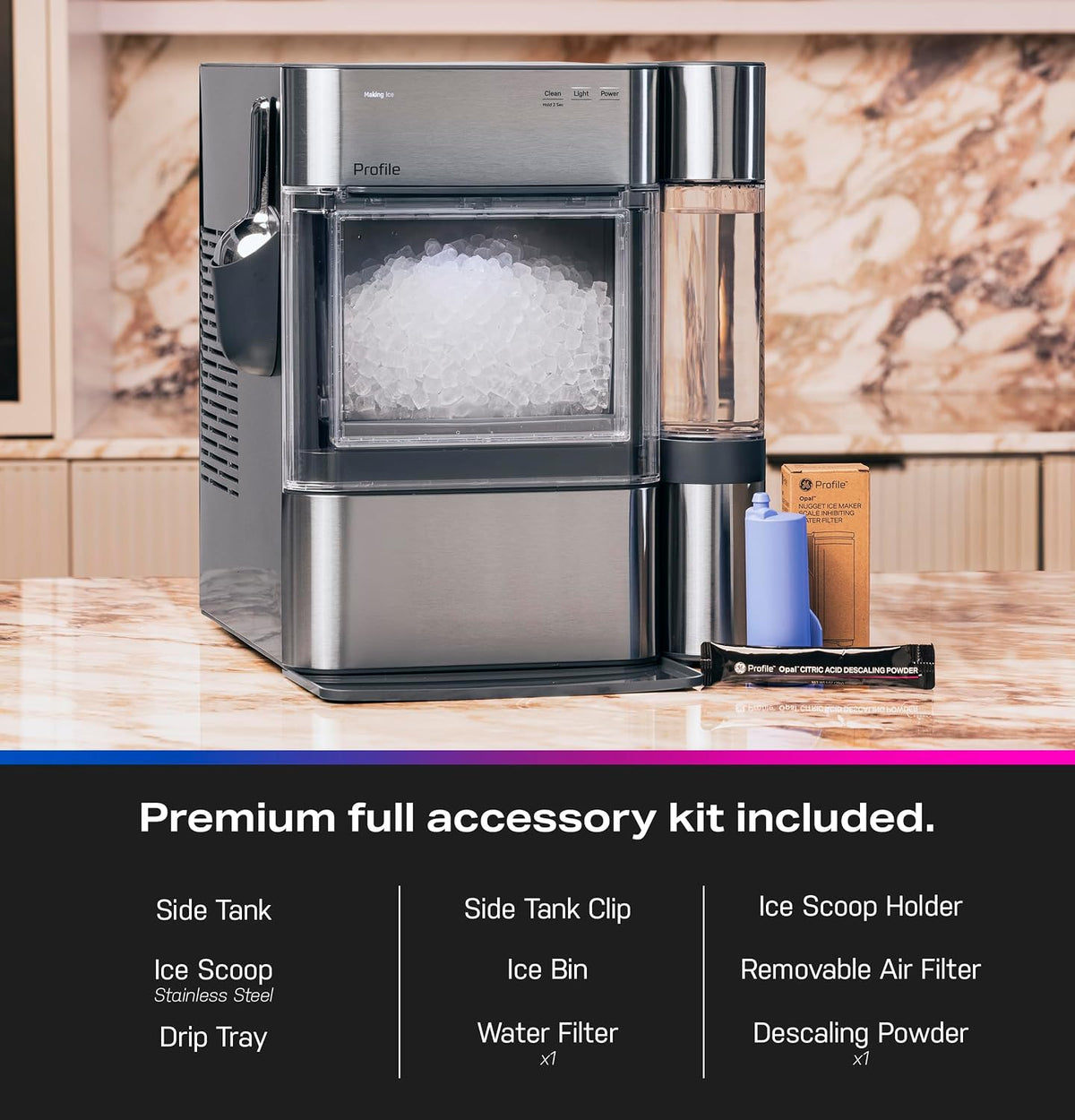 GE Profile Opal 2.0 Ultra Nugget Ice Maker with .75 Gallon Side Tank and Scale Inhibiting Filter, Scoop Included, 38 lbs in 24 Hours, Pellet Ice Machine with WiFi & Smart Connected, Black Jansha Store