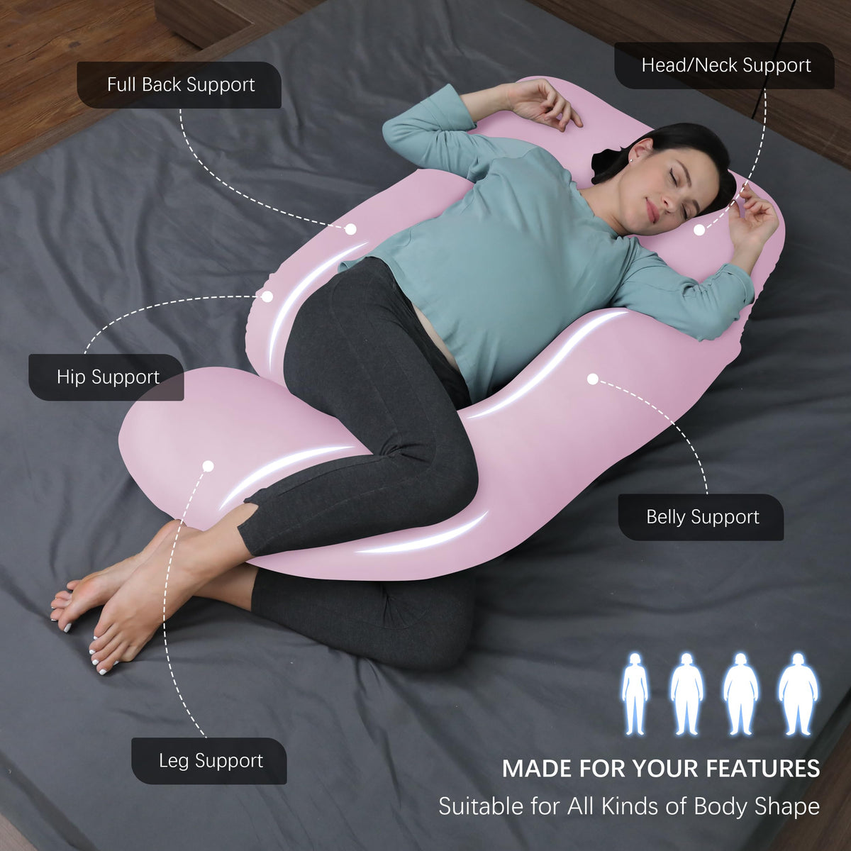MOON PARK Pregnancy Pillows for Sleeping - U Shaped Full Body Maternity Pillow with Removable Cover - Support for Back, Legs, Belly, HIPS - 65 Inch - Purple Jansha Store