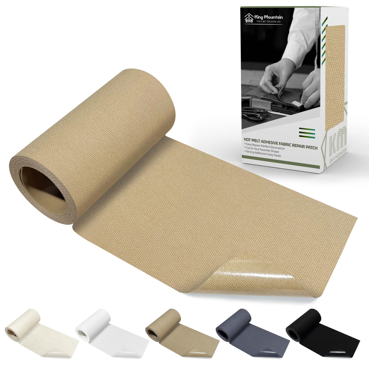 KING MOUNTAIN 100% Cotton Fabric Iron-on Repair Patch, Inside&Outside Clothes Repair Patch, 3"x60" with Backing Glue Repair Decorative Patch kit (Off-White) Jansha Store
